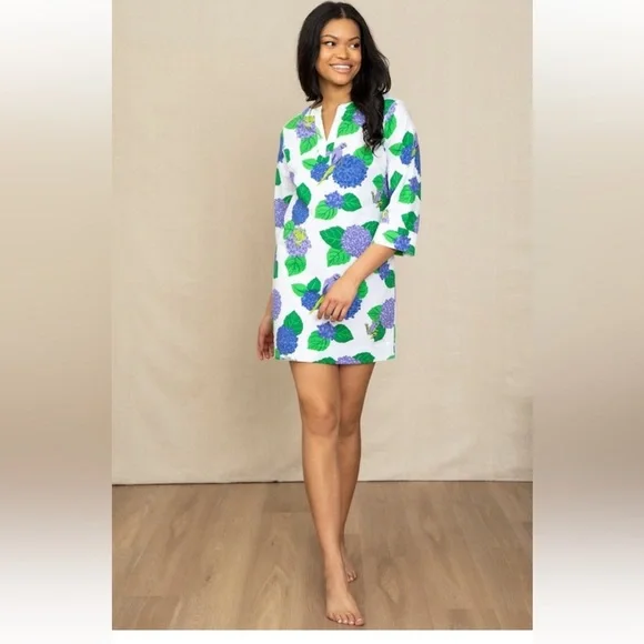 PRINTFRESH hydrangea hideaway tunic dress organic cotton M - Picture 2 of 7